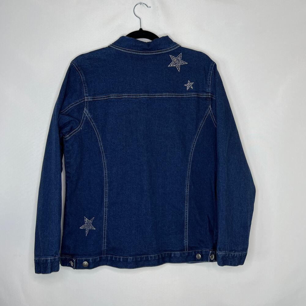 Quacker Factory Denim Blue Jean Jacket Woman’s Size Medium Embellished Stars - Picture 8 of 10
